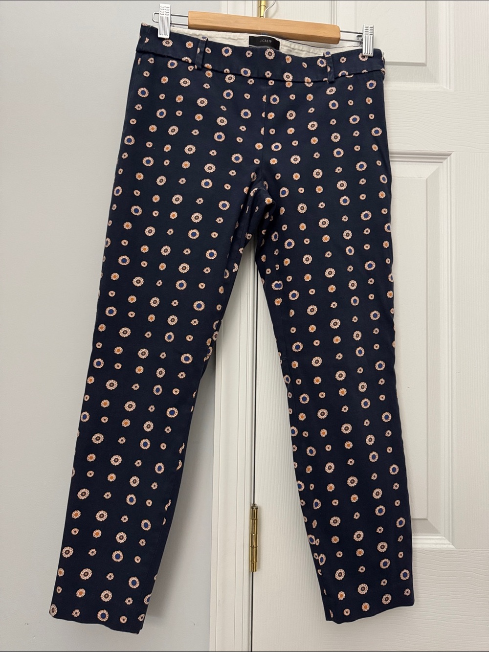 J. Crew Navy Leggings with Pink Daisy Dot Print